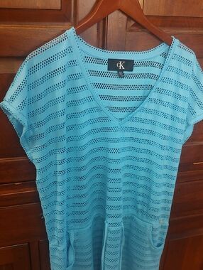 Calvin Klein Aqua Open-Knit V-Neck Swim Coverup Tunic